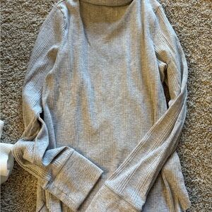 Aerie Gray Ribbed Long Sleeve Top